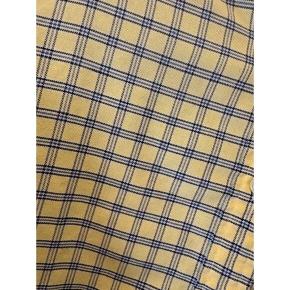 Lands End Mens Button Up Plain Plain Yellow Blue Wrinkle Free - M - Picture 4 of 4